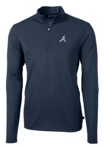 Cutter and Buck Atlanta Braves Mens Navy Blue Virtue Eco Pique Long Sleeve Qtr Zip Pullover