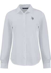 Cutter and Buck Minnesota Vikings Womens Mono Advantage Soft Pique Long Sleeve White Dress Shirt