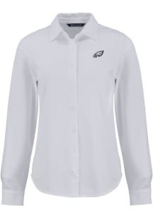 Cutter and Buck Philadelphia Eagles Womens Mono Advantage Soft Pique Long Sleeve White Dress Shirt