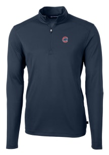 Cutter and Buck Chicago Cubs Mens Navy Blue Virtue Eco Pique Long Sleeve Qtr Zip Pullover