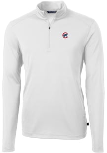 Cutter and Buck Chicago Cubs Mens White Virtue Eco Pique Long Sleeve Qtr Zip Pullover