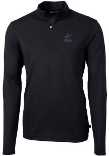 Cutter and Buck Miami Marlins Mens Black Virtue Eco Pique Long Sleeve Qtr Zip Pullover