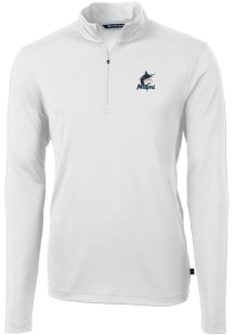 Cutter and Buck Miami Marlins Mens White Virtue Eco Pique Long Sleeve Qtr Zip Pullover