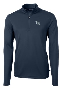 Cutter and Buck Tampa Bay Rays Mens Navy Blue Virtue Eco Pique Long Sleeve Qtr Zip Pullover