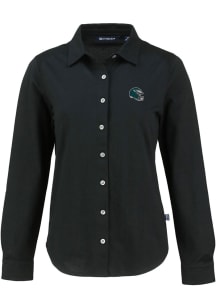 Cutter and Buck Philadelphia Eagles Womens Helmet Advantage Soft Pique Long Sleeve Black Dress Shi..