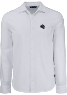 Cutter and Buck Minnesota Vikings Mens White Helmet Advantage Soft Pique Long Sleeve Dress Shirt