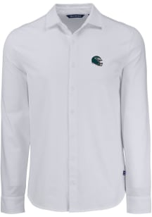 Cutter and Buck Philadelphia Eagles Mens White Helmet Advantage Soft Pique Long Sleeve Dress Shirt