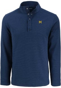 Cutter and Buck Michigan Wolverines Mens Blue Vault Hunts Point Long Sleeve Qtr Zip Pullover