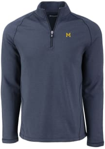 Cutter and Buck Michigan Wolverines Mens Navy Blue Vault Pehastin Long Sleeve Qtr Zip Pullover