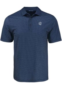 Cutter and Buck Michigan Wolverines Mens Blue Pike Shadow Check Style Short Sleeve Polo