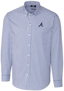 Cutter and Buck Atlanta Braves Mens Blue Easy Care Gingham Long Sleeve Dress Shirt