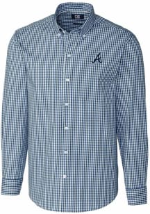 Cutter and Buck Atlanta Braves Mens Navy Blue Easy Care Gingham Long Sleeve Dress Shirt
