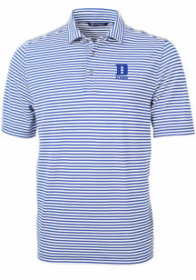 Cutter and Buck Duke Blue Devils Mens Blue Alumni Virtue Eco Pique Stripe Short Sleeve Polo