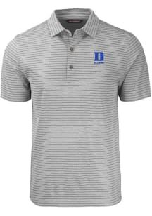 Cutter and Buck Duke Blue Devils Mens Grey Alumni Forge Stripe Short Sleeve Polo