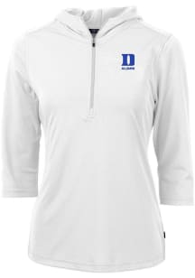 Cutter and Buck Duke Blue Devils Womens White Alumni Virtue Eco Pique Hooded Sweatshirt