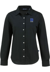 Cutter and Buck Duke Blue Devils Womens Alumni Advantage Soft Pique Long Sleeve Black Dress Shirt