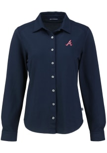 Cutter and Buck Atlanta Braves Womens Cooperstown Advantage Soft Pique Long Sleeve Navy Blue Dress..