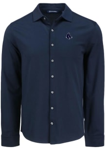 Cutter and Buck Boston Red Sox Mens Navy Blue Mono Advantage Soft Pique Long Sleeve Dress Shirt