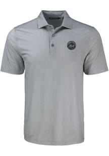 Cutter and Buck New York Mets Mens Grey Mono Pike Shadow Check Short Sleeve Polo