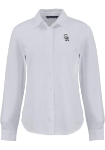 Cutter and Buck Colorado Rockies Womens Mono Advantage Soft Pique Long Sleeve White Dress Shirt