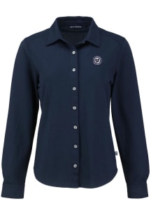 Cutter and Buck Washington Nationals Womens Mono Advantage Soft Pique Long Sleeve Navy Blue Dress..