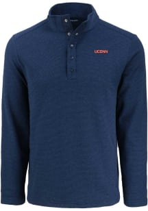 Cutter and Buck UConn Huskies Mens Navy Blue Wordmark Hunts Point Long Sleeve Qtr Zip Pullover