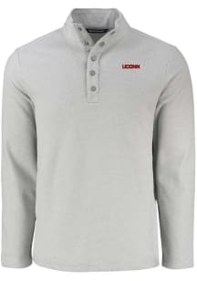 Cutter and Buck UConn Huskies Mens Grey Wordmark Hunts Point Long Sleeve Qtr Zip Pullover