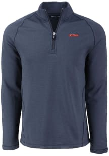 Cutter and Buck UConn Huskies Mens Navy Blue Wordmark Pehastin Long Sleeve Qtr Zip Pullover