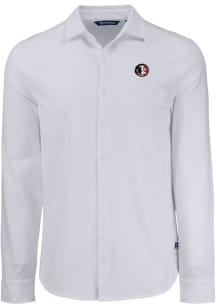 Cutter and Buck Florida State Seminoles Mens White Vault Advantage Soft Pique Long Sleeve Dress Sh..