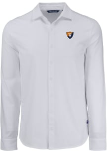 Cutter and Buck Illinois Fighting Illini Mens White Vault Advantage Soft Pique Long Sleeve Dress S..