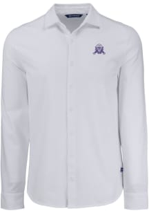 Cutter and Buck Northwestern Wildcats Mens White Vault Advantage Soft Pique Long Sleeve Dress Shir..