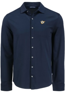 Cutter and Buck West Virginia Mountaineers Mens Navy Blue Vault Advantage Soft Pique Long Sleeve D..
