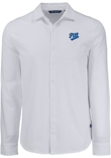 Cutter and Buck Pitt Panthers Mens White Vault Advantage Soft Pique Long Sleeve Dress Shirt