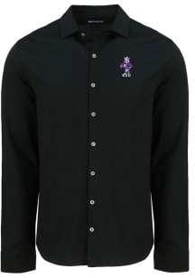 Cutter and Buck K-State Wildcats Mens Black Vintage Advantage Soft Pique Long Sleeve Dress Shirt