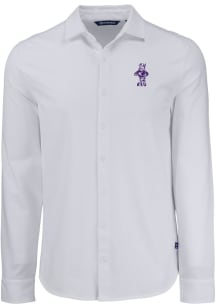 Cutter and Buck K-State Wildcats Mens White Vintage Advantage Soft Pique Long Sleeve Dress Shirt