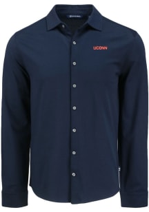 Cutter and Buck UConn Huskies Mens Navy Blue Wordmark Advantage Soft Pique Long Sleeve Dress Shirt