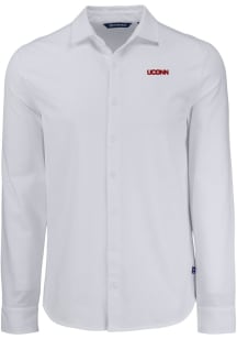 Cutter and Buck UConn Huskies Mens White Wordmark Advantage Soft Pique Long Sleeve Dress Shirt