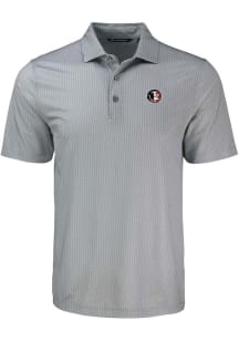 Cutter and Buck Florida State Seminoles Mens Grey Vault Pike Shadow Check Short Sleeve Polo