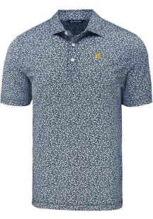 Cutter and Buck Michigan Wolverines Mens Blue Vault Pike Flora Short Sleeve Polo