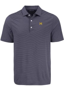 Cutter and Buck Michigan Wolverines Mens Navy Blue Vault Forge Eco Fine Line Short Sleeve Polo