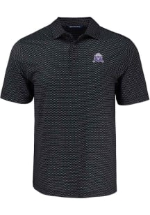 Cutter and Buck Northwestern Wildcats Mens Black Vault Pike Shadow Check Short Sleeve Polo