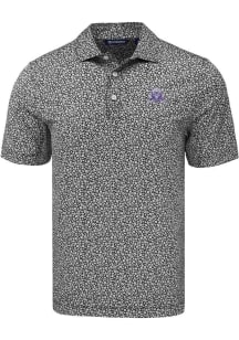 Cutter and Buck Northwestern Wildcats Mens Black Vault Pike Flora Short Sleeve Polo