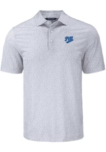 Cutter and Buck Pitt Panthers Mens Grey Vault Pike Flora Short Sleeve Polo