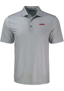 Cutter and Buck UConn Huskies Mens Grey Wordmark Pike Shadow Check Short Sleeve Polo