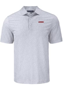Cutter and Buck UConn Huskies Mens Grey Wordmark Pike Flora Short Sleeve Polo