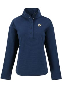 Cutter and Buck West Virginia Mountaineers Womens Navy Blue Vault Hunts Point Qtr Zip
