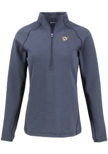 Cutter and Buck West Virginia Mountaineers Womens Navy Blue Vault Pehastin Qtr Zip