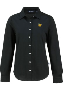 Cutter and Buck Baylor Bears Womens Vault Advantage Soft Pique Long Sleeve Black Dress Shirt