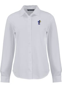 Cutter and Buck Kansas Jayhawks Womens Vault Advantage Soft Pique Long Sleeve White Dress Shirt