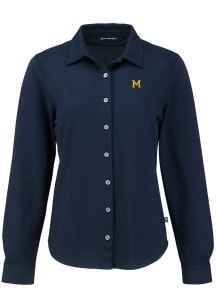 Cutter and Buck Michigan Wolverines Womens Vault Advantage Soft Pique Long Sleeve Navy Blue Dress..